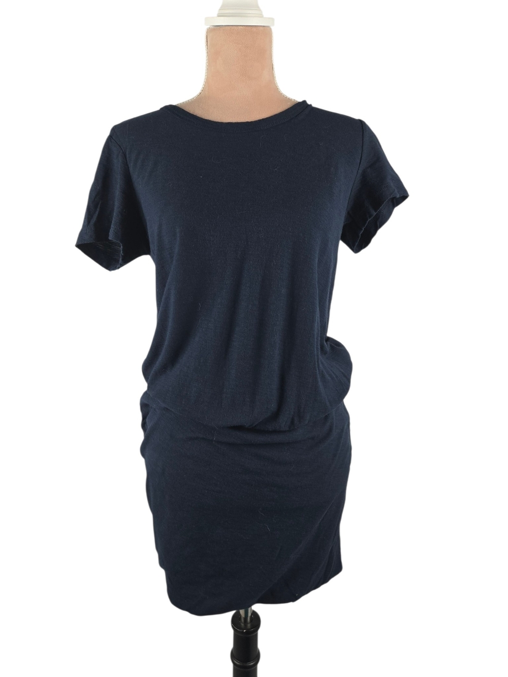 James Perse Navy Ruched T-Shirt Dress Short Sleeve Size 2 = M